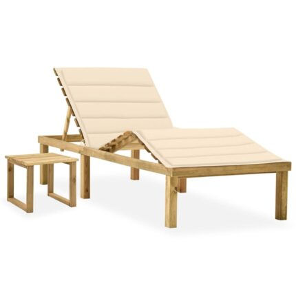 Sezlong de gradina cu masa si perna vidaXL, lemn de pin tratat, 200 x 70 x (31,5-77) cm, 29.86 kg 3065866