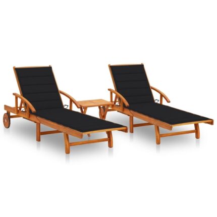 Set Sezlonguri vidaXL, 2 buc., cu masa si perne, lemn masiv de acacia, 199 x 67 x 30/51/62/77/85 cm, 34.23 kg 3077352