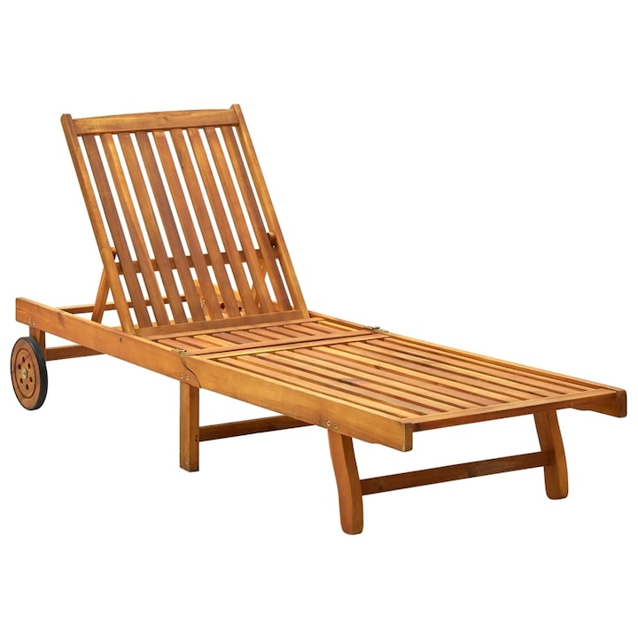 Sezlong de plaja din lemn masiv vidaXL, Lemn de acacia, 199 x 59/63 x 85 cm, Maro
