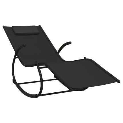 Sezlong balansoar vidaXL, negru, otel si textilena, 164 x 61 x 73 cm