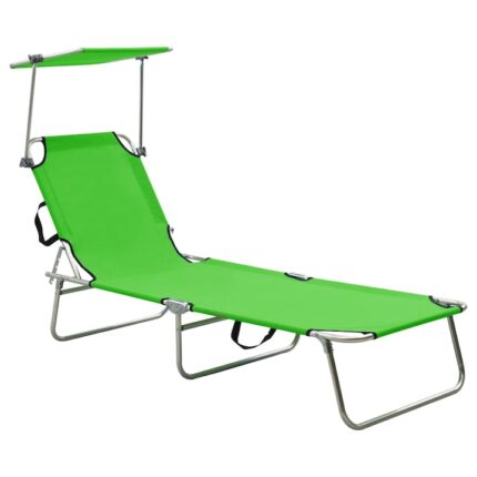 Sezlong pliabil cu baldachin, vidaXL, Tesatura, 189 x 58 x 27 cm, Verde