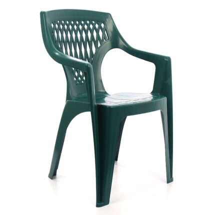 Scaun pentru gradina ART, confectionat din material plastic, prevazut cu spatar si brate laterale,culoare verde 41x56x82