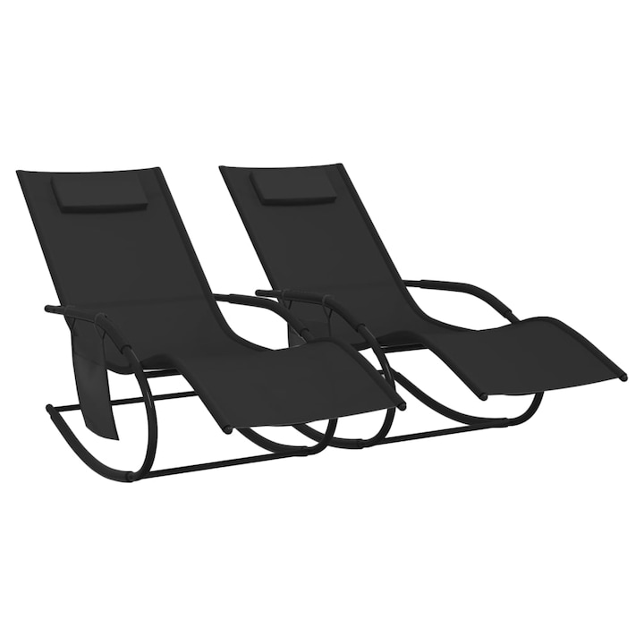 Sezlonguri balansoare vidaXL, 2 piese, negru, otel si textilena, 147 x 63 x 88 cm