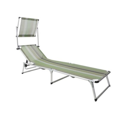 Sezlong pliabil DacEnergy©, structura aluminiu, spatar reglabil, protectie solara, dimensiuni 188 x 60 x 28 cm, multicolor