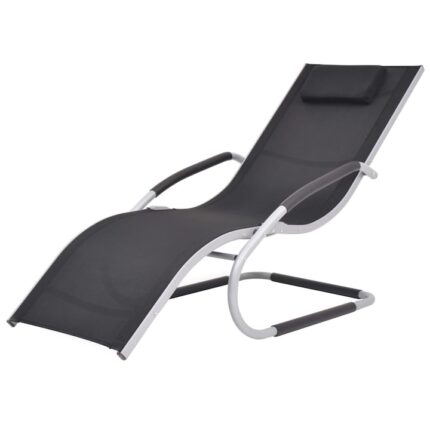 Sezlong cu perna, vidaXL, Textilena/Aluminiu, 62 x 152 x 88 cm, Negru