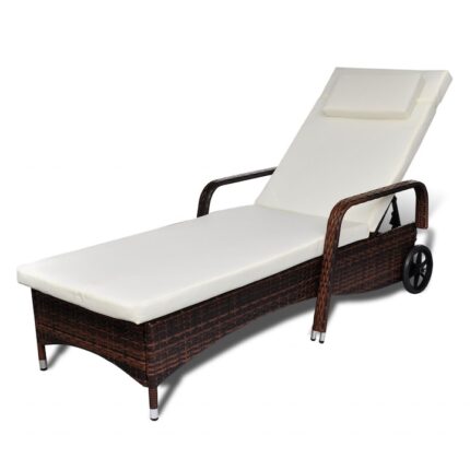 Sezlong cu 2 roti, EcoAmbient, poliratan, saltea inclusa, culoare maro