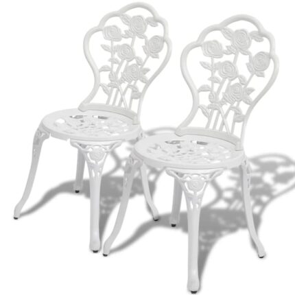 Set 2 scaune gradina/terasa/balcon, stil bistro, vidaXL, Aluminiu, Alb, 41 x 49 x 81.5 cm
