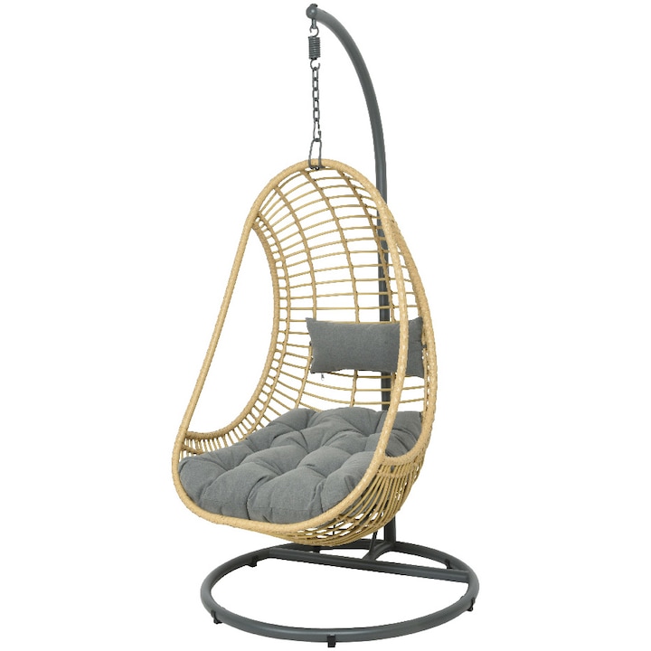 Balansoar gradina/terasa Riga Kaemingk, diametru 95 cm, inaltime 195 cm, rattan sintetic, gri/bej