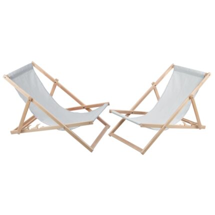 Set de 2 sezlonguri din lemn de fag, 119 x 60 cm, gri deschis