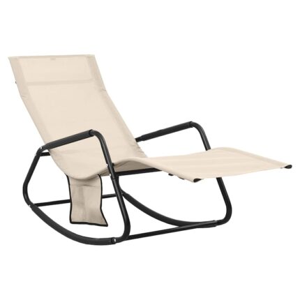 Sezlong de plaja vidaXL, crem, otel si textilena, 145 x 57 x 83 cm