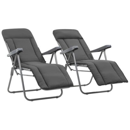 Set 2 scaune gradina/terasa/balcon, pliabile, cu perna, vidaXL, Tesatura, Gri inchis, 58 x 73 x 107 cm