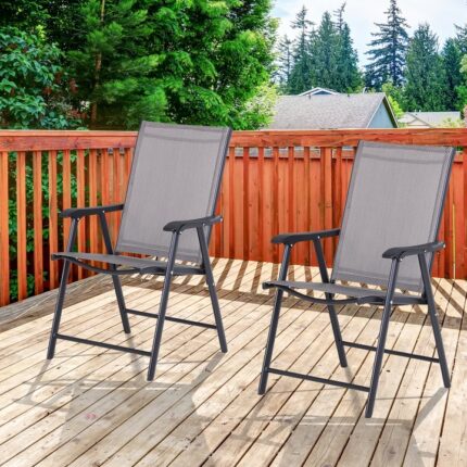Set 2 scaune pliabile exterioare Outsunny, 58x64x94cm, Gri