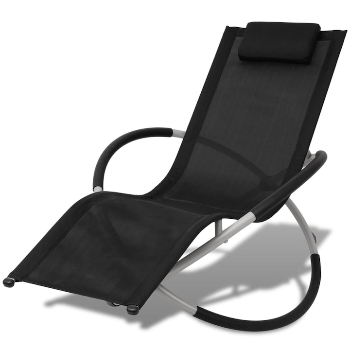 Sezlong geometric, vidaXL, Metal, Negru, 144 x 74 x 85 cm
