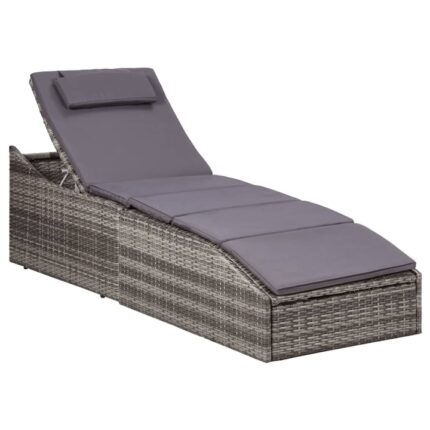 Sezlong reglabil, vidaXL, Ratan, 192 x 62 x 48/58/76/88/95 cm, Gri