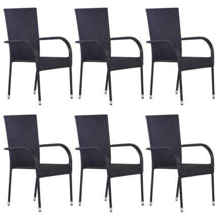 Set de 6 scaune de gradina, vidaXL, Poliratan, 95x55.5x53.5 cm, Negru