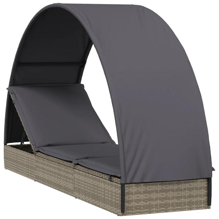 211x57x140 cm Sezlong cu acoperis rotund vidaXL, gri, 211x57x140 cm, poliratan, 15.98 kg