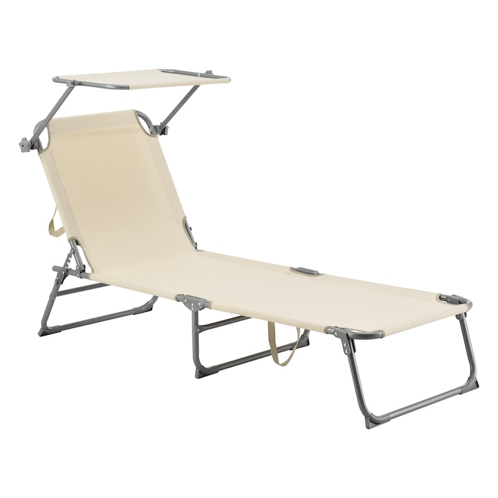 Sezlong Getaria B, en.casa, 189 x 57 x 28 cm, otel/poliester, bej, cu parasolar si barete transport