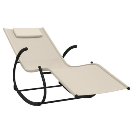 Sezlong balansoar vidaXL, 164 x 61 x 73 cm, bej, otel si textilena