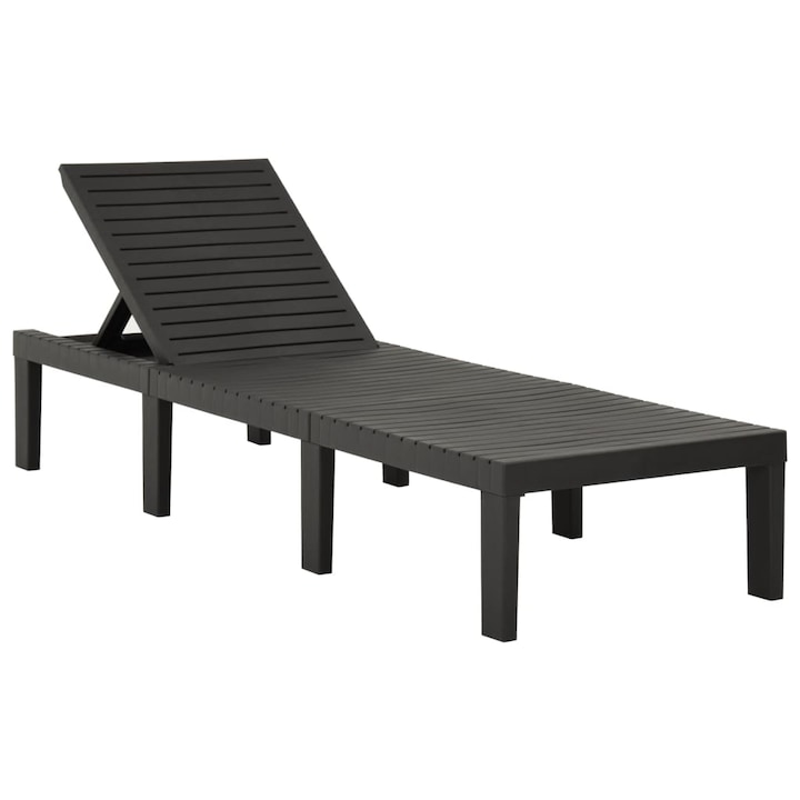 Sezlong din plastic cu spatar reglabil in 5 pozitii, vidaXL, Plastic, 195 x 65 x 32 cm, Gri inchis