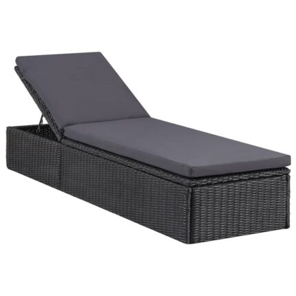 Sezlong cu saltea, vidaXL, Poliratan, 198 x 60 x (30-83,5) cm, Negru