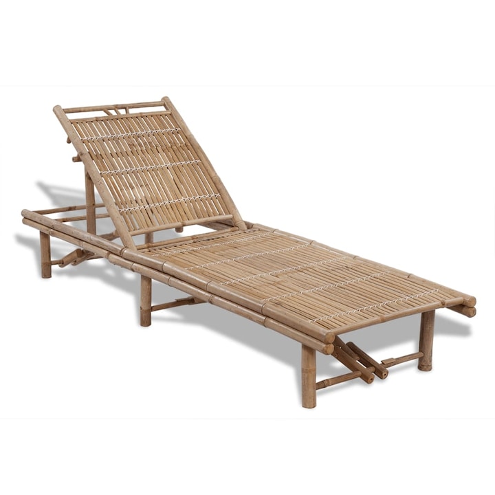 Sezlong din lemn de bambus, cu spatar reglabil, vidaXL, Maro, 200 x 65 x 87 cm