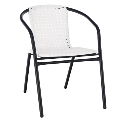 Scaun de gradina, stivuibil, alb, negru, picioare din metal, sezut din plastic, interior, exterior, rezistent, practic, 53x73x60 cm, Bortis