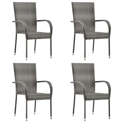 Set de 4 scaun de gradina, vidaXL, Poliratan, 95x55.5x53.5 cm, Gri