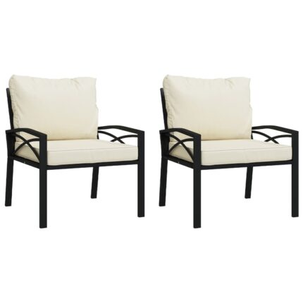 Set 2 Scaune de Gradina Zakito Europe, Otel Vopsit, Cu Brate, Negru si Bej, 68x76x79cm