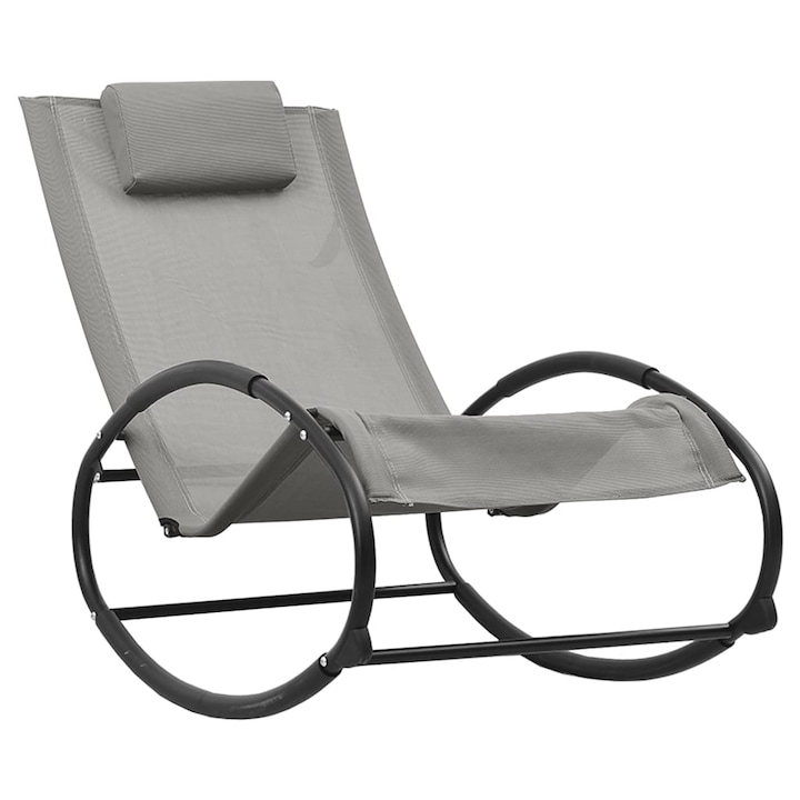 Sezlong de plaja cu perna vidaXL, 105,5 x 62 x 91,5 cm, gri, otel si textilena