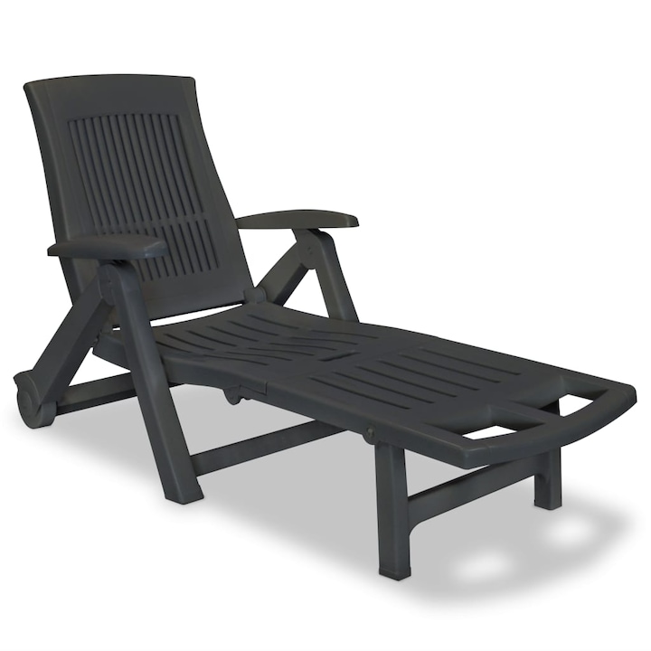 Sezlong de gradina, Zakito Europe, reglabil 5 pozitii, cu roti, antracit, 72x195x101 cm