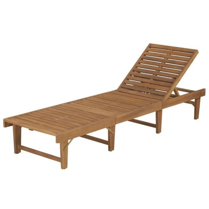 Sezlong de plaja pliabil, lemn masiv de acacia, 200x61x86cm