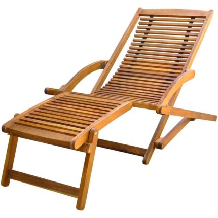 Sezlong cu suport pentru picioare, vidaXL, Lemn de acacia, Maro, 150 x 70 x 69 cm