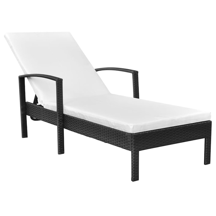 Sezlong de plaja cu spatar reglabil, vidaXL, Negru, Ratan, 195 x 68 x 52 cm