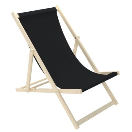 Scaun pliabil PREMIUM CASE, tip sezlong pentru plaja, gradina sau camping, cu cadru din lemn, 110x60 cm, 110kg, negru
