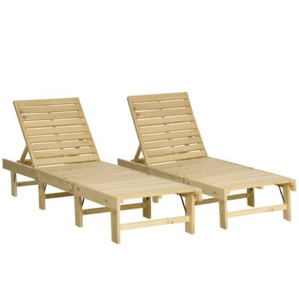 Set de 2 sezlonguri de gradina, Outsunny, Lemn, 195x59x30cm, Natur