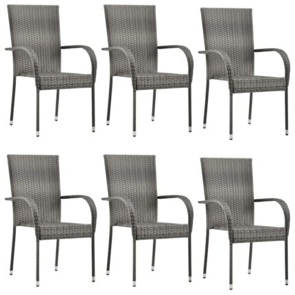 Set de 6 scaune de gradina, vidaXL, Poliratan, 95x55.5x53.5 cm, Gri