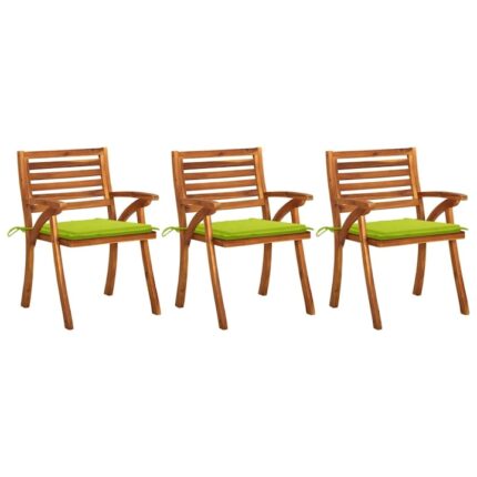 Set de 3 scaune de gradina cu perne, vidaXL, Lemn de acacia, 59 x 59 x 87 cm, Maro/Perne verde aprins