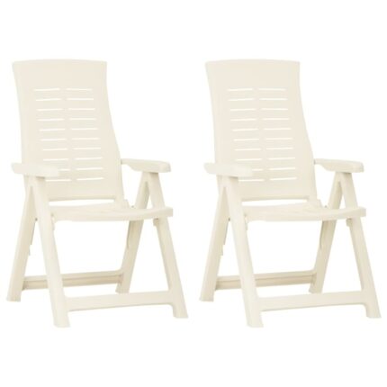 Set de 2 scaune rabatabile, pliabile de exterior, vidaXL, Plastic, 59 x 67 x 106 cm, Alb