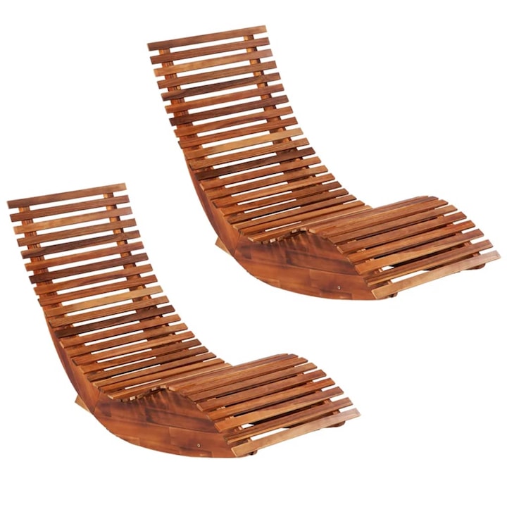 Sezlonguri balansoar de plaja vidaXL, 2 buc., lemn masiv de acacia, 149 x 60 x 86 cm, 13 kg, Maro