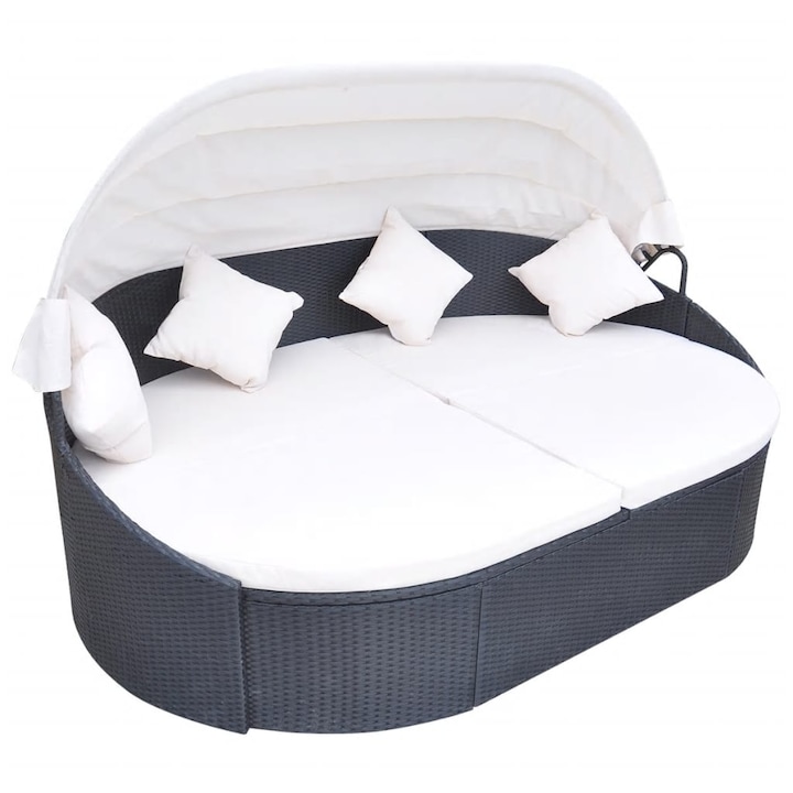 Sezlong de gradina Zakito Europe, ratan PE, negru/crem, 230x145x80 cm
