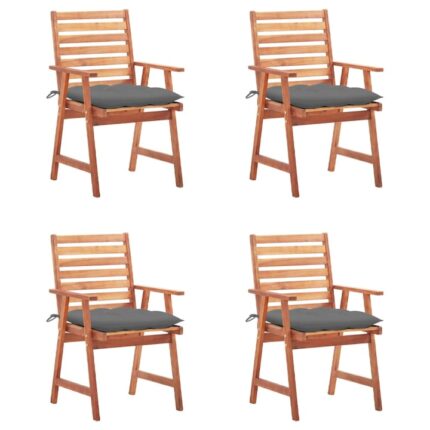 Set Scaune de exterior cu perne, 4 buc, lemn masiv de acacia maro/gri 3078336