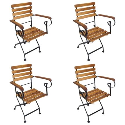 Set scaune de gradina pliabile vidaXL, 4 piese, otel si lemn masiv acacia, 52 x 46 x 85 cm