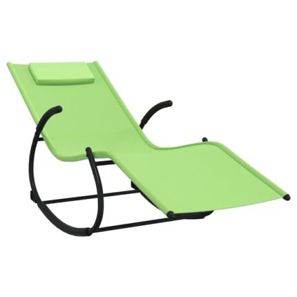 Sezlong balansoar vidaXL, verde, otel si textilena, 164 x 61 x 73 cm