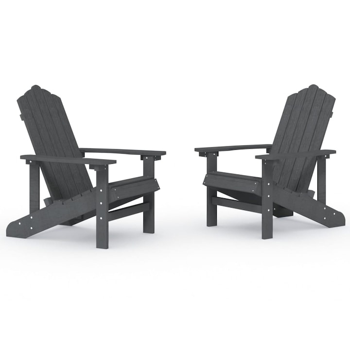 antracit Set scaune de gradina Adirondack vidaXL, 2 piese, antracit, 73 x 83 x 92 cm, HDPE