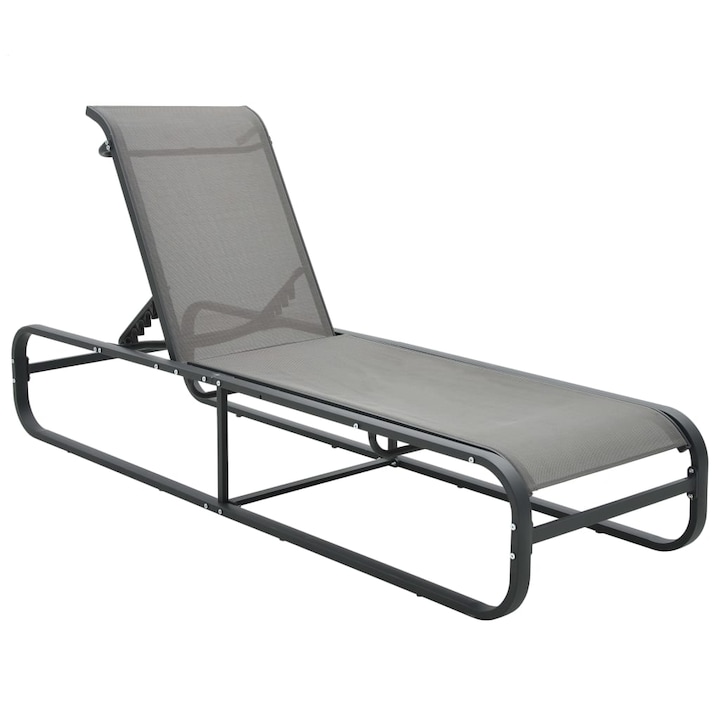 Sezlong de gradina, vidaXL, Metal/Textilena, 200 x 65 x 36 cm, Gri