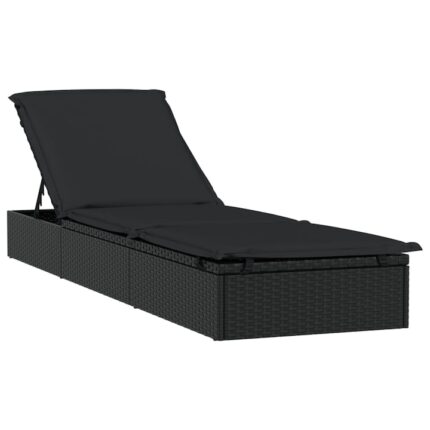 Sezlong cu perna vidaXL, 1 buc., negru, 201x55x62 cm, poliratan, 12.2 Kg
