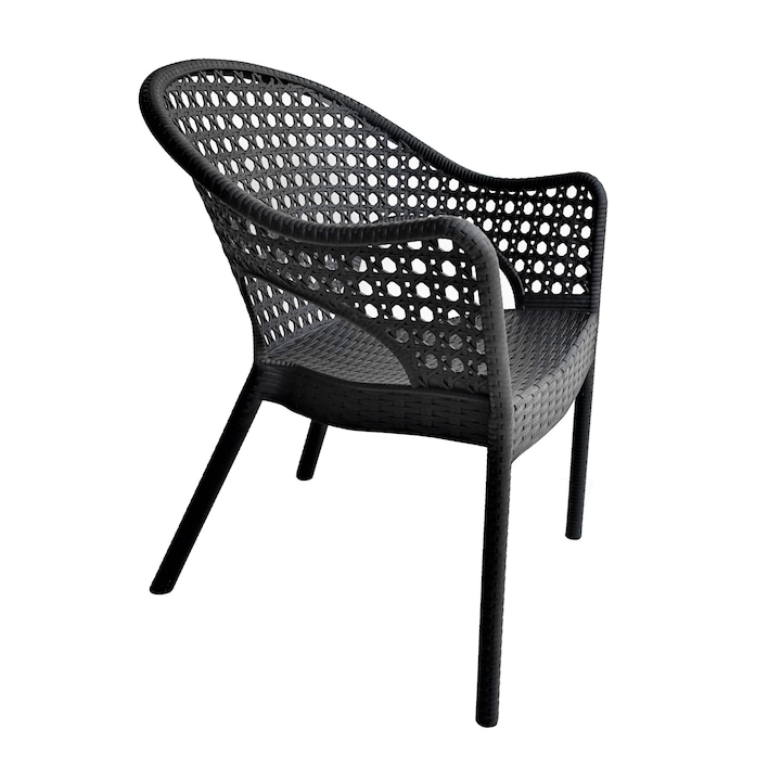 Scaun de gradina DacEnergy©, confectionat din polipropilena, cu spatar si brate, 47 x 69 x 85 cm, wenge