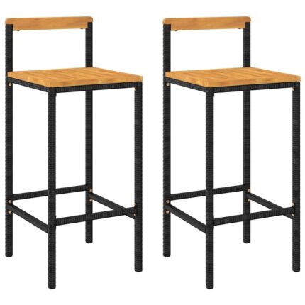 Scaune bar/terasa, VidaXL, Ratan/Lemn/Otel, 40x44x100 cm, Negru/Maro, 2 buc