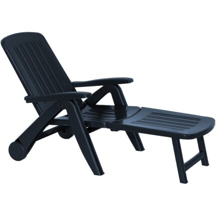Sezlong de gradina pliabil Cancun, cu roti, plastic, 72x60x190 cm, grafit