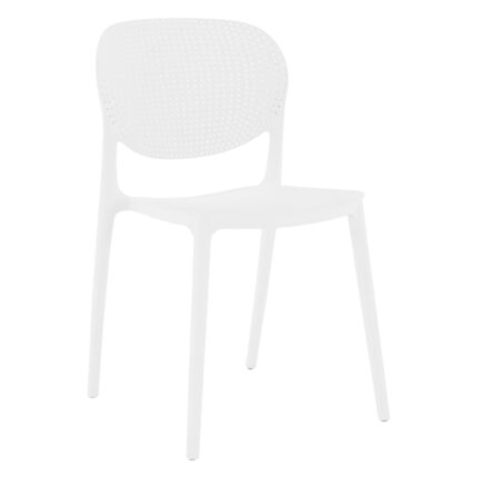 Scaun de gradina DacEnergy©, fabricat din plastic, stivuibil, rezistent, cu spatar, 46 x 53 x 81, 5 cm, alb